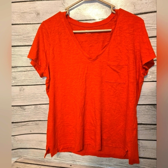 Madewell Tops - MADEWELL 100% Cotton classic Short-Sleeve V-Neck Pocket T-Shirt orange Red L